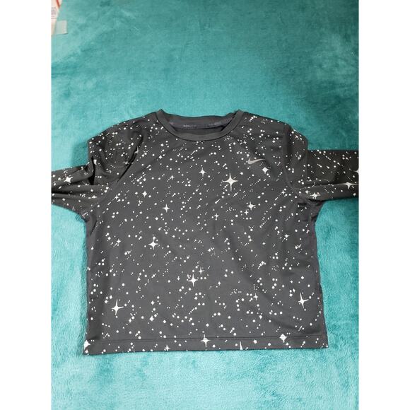 Nike Top Size Medium Womens Black Performance Dri Fit Star Sparkle Print Logo - Picture 1 of 8